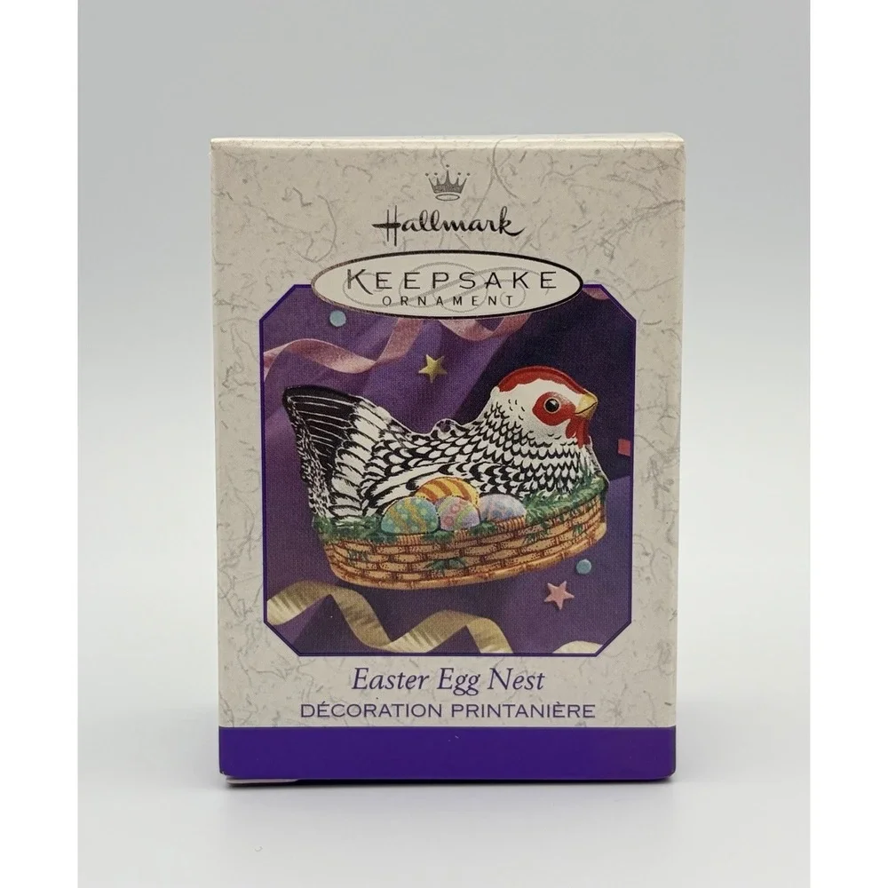 Hallmark Keepsake Ornament Easter Egg Nest Hen Pressed Tin 1999 Vintage QEO8427